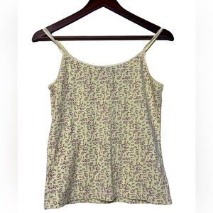 VTG Y2K Montan Blues Top blouse L Ditsy Floral Tank Yellow multicolor Baby Doll